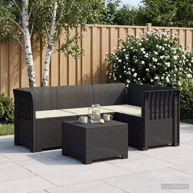 Divano da giardino 4 posti con cuscini aspetto rattan PP 3443998