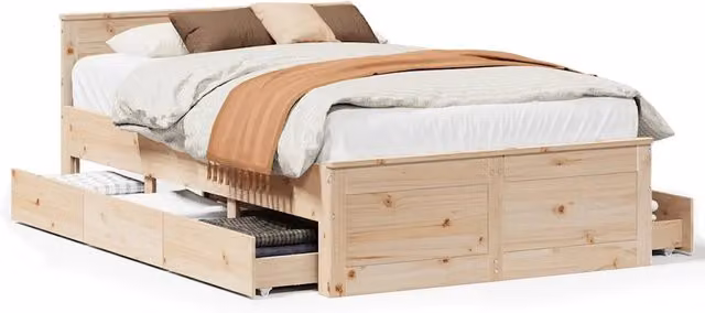 Letto matrimoniale | Letto per adulti | Giroletto senza Materasso con Testata 135x190 cm Massello Pino