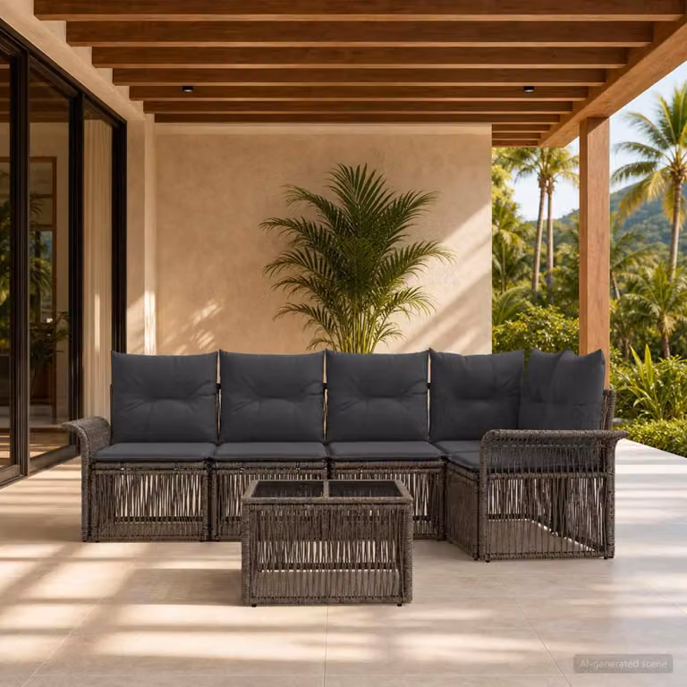 Maison Exclusive - Set da giardino composto da 6 pezzi, divano, colore grigio, realizzato in rattan sintetico