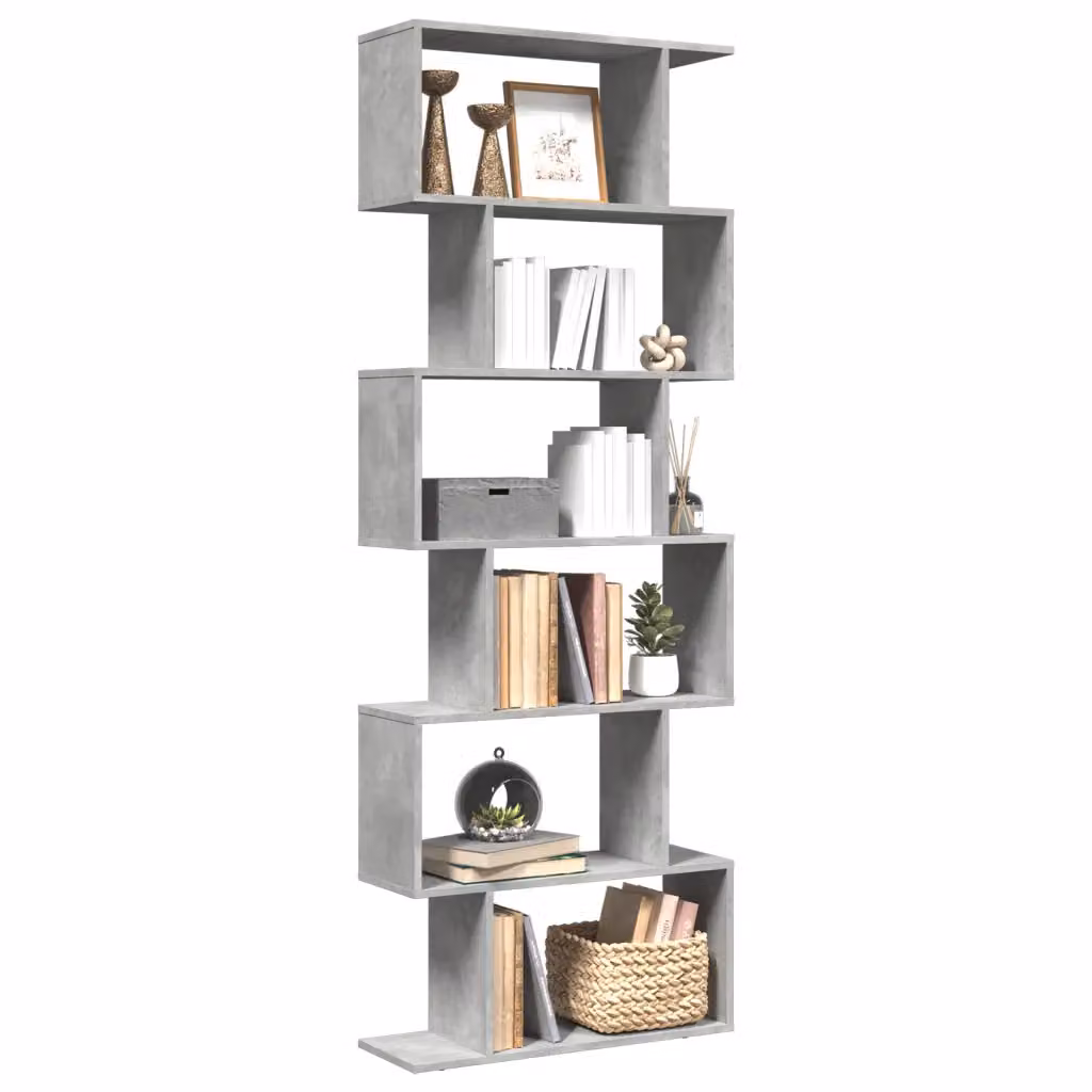 Libreria Divisorio vidaXL a 6 Piani in MDF Grigio Opaco L: 70 cm, P: 24 cm, H: 193 cm