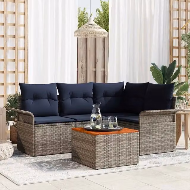 Set Divano da Giardino 5 pz Grigio polyrattan 3347325