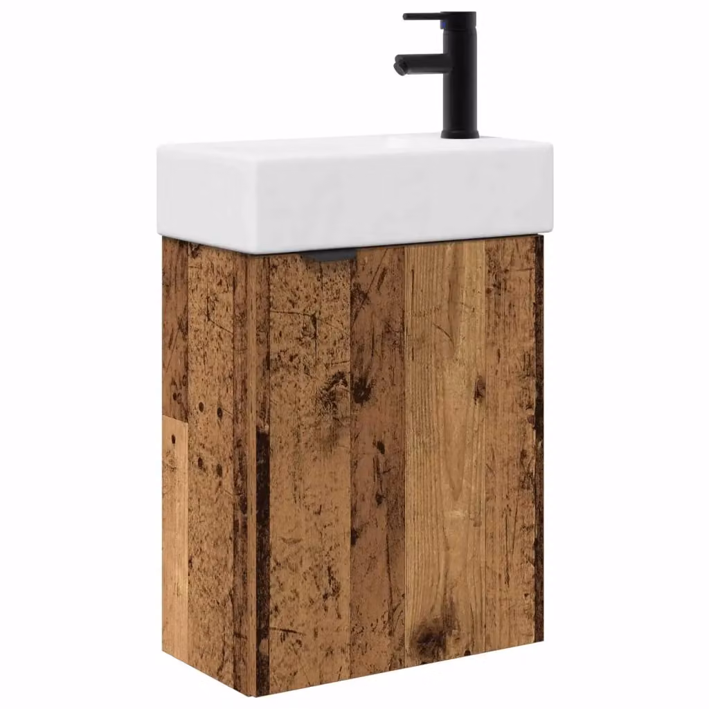 Mobile bagno sospeso vidaXL in legno con rubinetto, L: 45,5 cm, P: 22,5 cm, H: 84 cm – 2