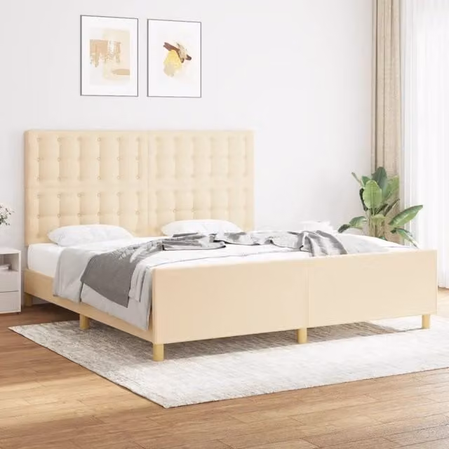 Letto con Testiera vidaXL in Tessuto Beige e Legno di Larice L/P: 180 x 200 cm