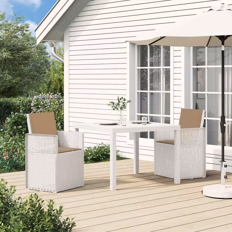Maison Exclusive - Set da pranzo per esterno, 3 pezzi, bianco e color taupe, in materiale PP