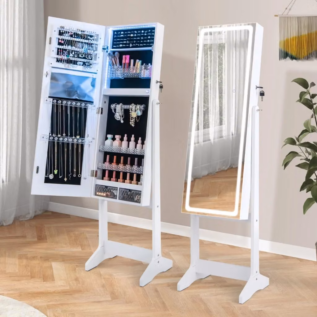 Armadio portagioie DESIGN IN con specchio a figura intera, luci LED con sensore e serratura, Bianco – 2