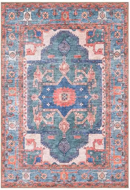 Tappeto Pierre Tappeti Oriental Samarcanda Verde Blu con disegno persiano classico in stile vintage, lavabile, L: 190 cm x P: 290 cm