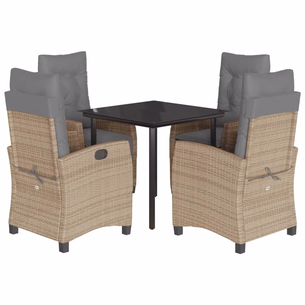 Set Pranzo da Giardino 5 pz con Cuscini Beige Misto Polyrattan