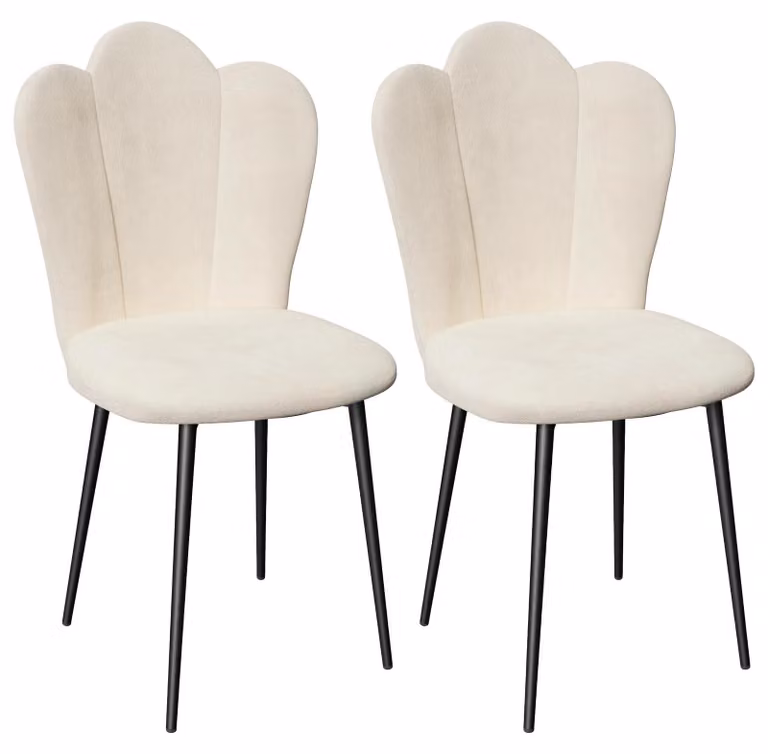 Set di 2 sedie da pranzo - Sedie da cucina imbottite - Design moderno - Struttura in metallo - Senza braccioli - Bianco