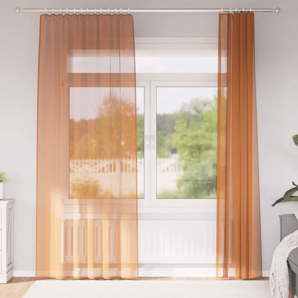 Set di 2 tende in voile semi-trasparenti vidaXL color terracotta con tasche per asta in poliestere