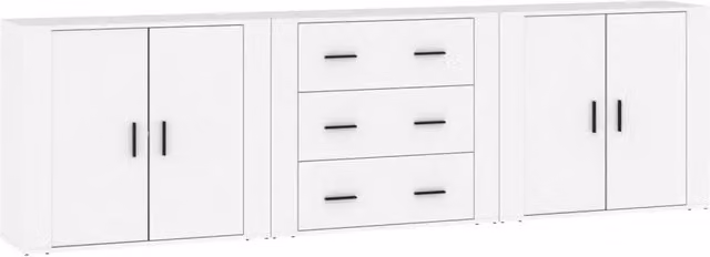 Credenze 3 pz | Madia | Buffet da pranzo | Armadio da pranzo Bianco in Legno Multistrato