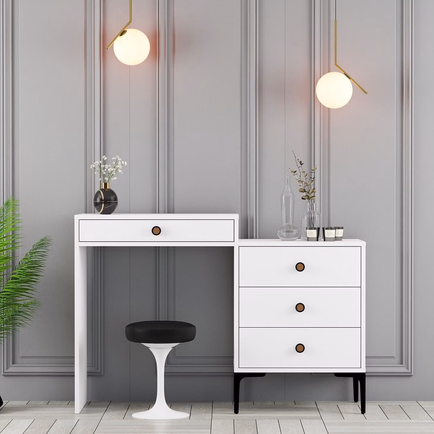 Skye Decor, Lizbon 556 - Bianco, Tavolo da trucco, Bianco, 124 x 84,7 x 40 cm