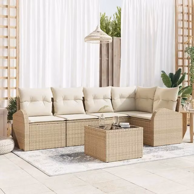 Set Divano da Giardino 6 pz Beige e Bianco polyrattan 3354720