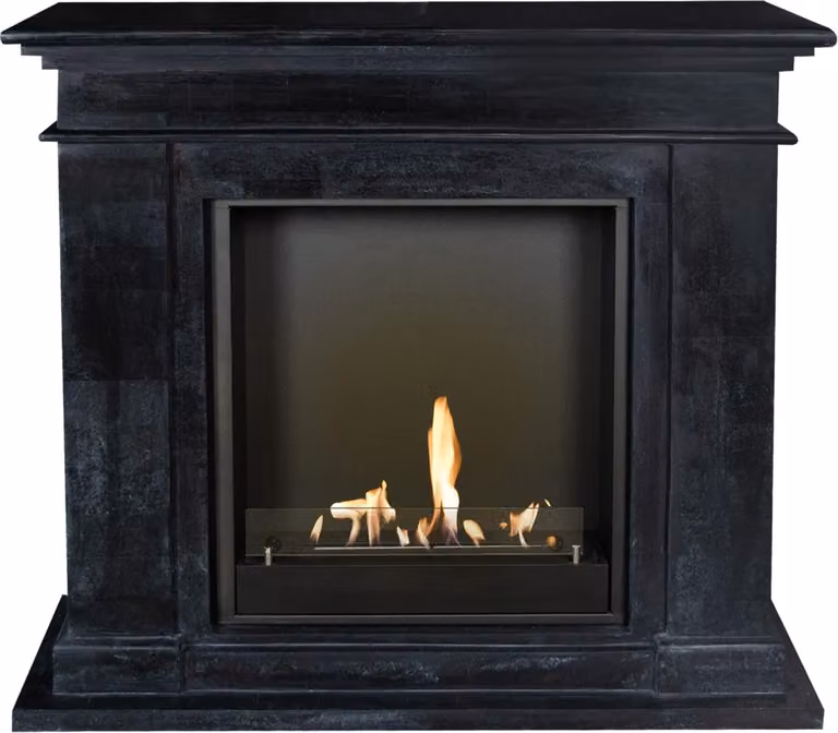 Caminetto a etanolo Xaralyn - Kos BIU-SBU - pietra naturale nera - riscaldamento a 3 kW - caminetto da incasso incluso - caminetto decorativo