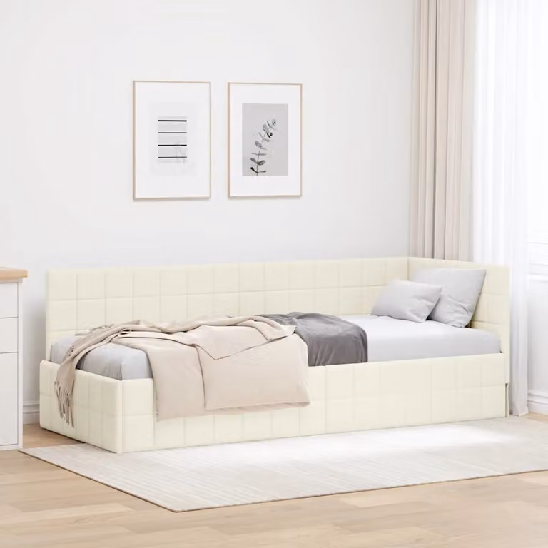 Cornice del letto ad angolo vidaXL in velluto beige L/P/H: 204 x 80 x 72 cm