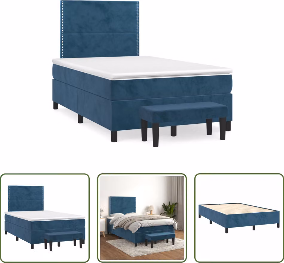 The Living Store Letto a molle con materasso blu scuro 120x190 cm in velluto