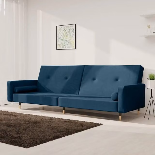 Divano Letto Click-Clack vidaXL in Velluto Blu con Cuscini, Moderno e con Funzione Letto