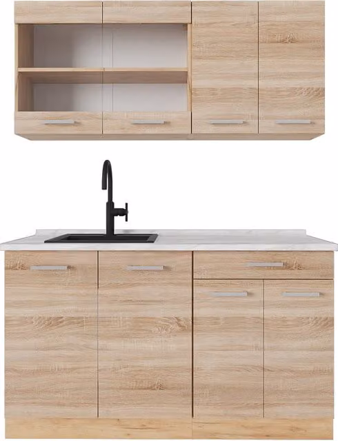 Cucina monoblocco R-Line Sonoma/Rovere dorato 140 cm, PL Marmo Vicco