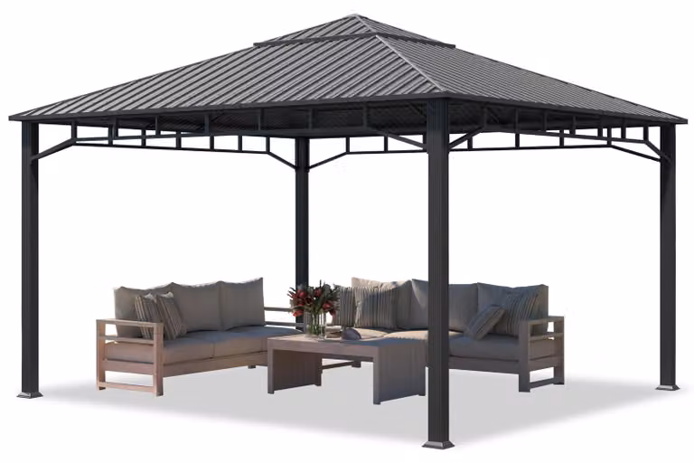 TOOLPORT Gazebo da giardino 4x4 m tetto hardtop in acciaio senza teli laterali, profilo ca. 90x90 mm