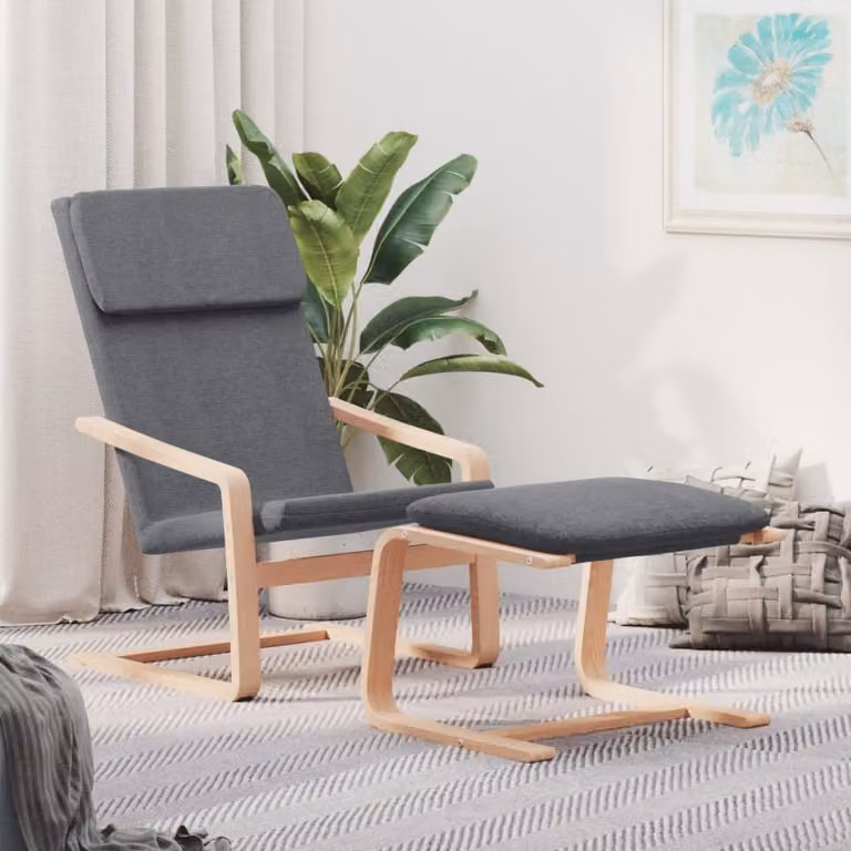 The Living Store Poltrona relax con poggiapiedi in tessuto grigio scuro