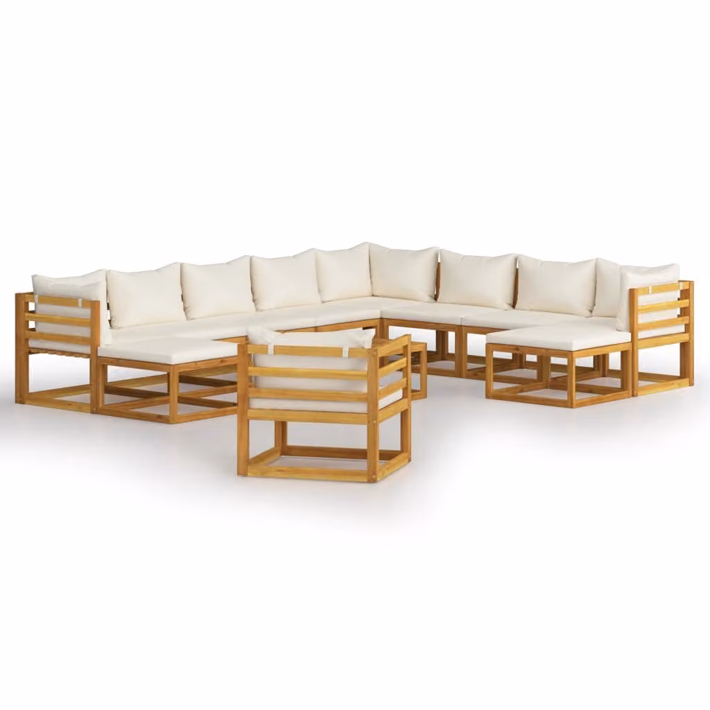 set di 12 pezzi per salotto da giardino con cuscini in legno massiccio di acacia color crema
