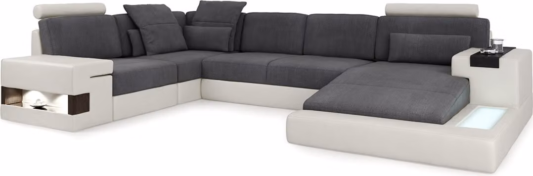 XXL Ecksofa U-Form Ledersofa Sofa Polster Couch Leder USB Wohnlandschaft