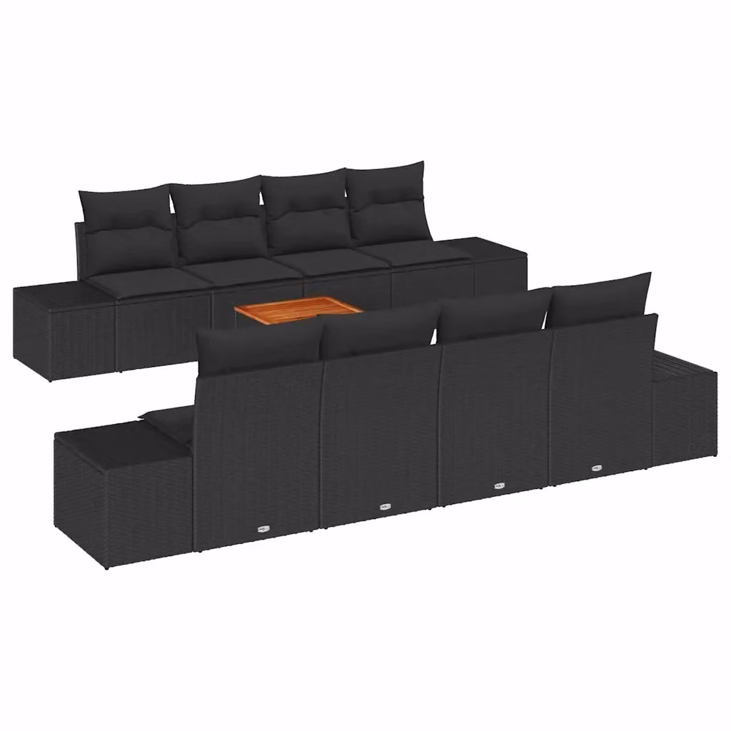 Set Divano da Giardino vidaXL 9 Pezzi Nero con Cuscini e Tavolino da Caffè in Polyrattan e Acciaio – 2