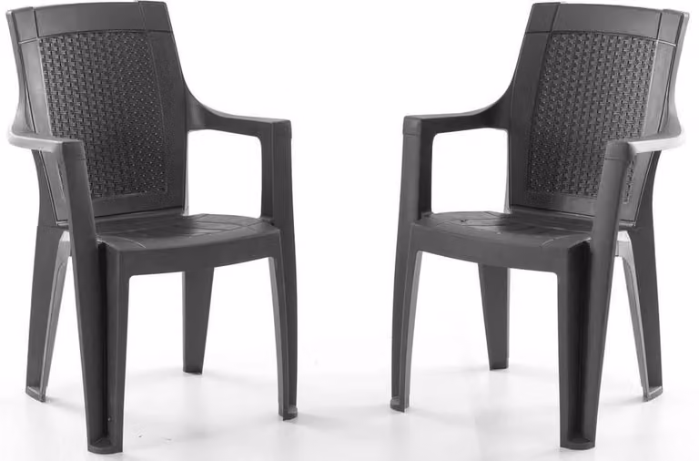 Sedie da giardino in plastica, 2 pezzi, con braccioli, disponibili nei colori: nero, marrone, antracite, cappuccino