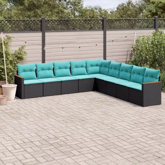 Set Divani da Giardino 9 pz con Cuscini Nero in Polyrattan 3226057