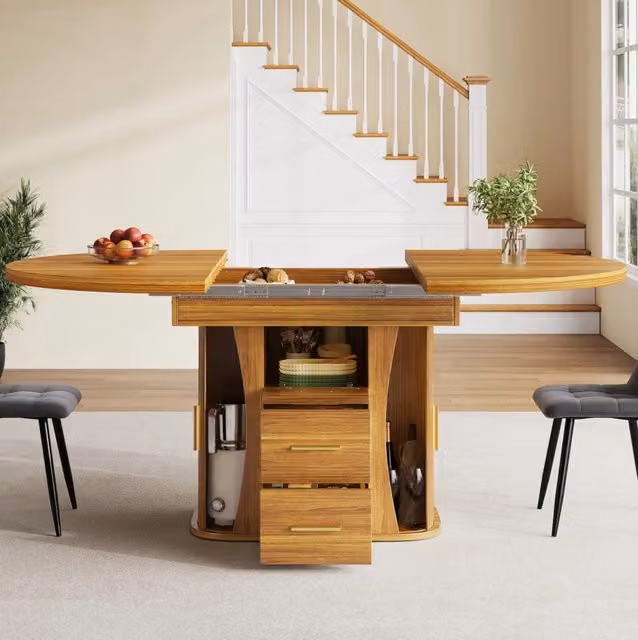 Tavolo da pranzo allungabile in MDF noce 118-158 x 118 cm