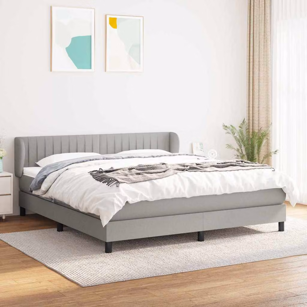 vidaXL Giroletto a Molle con Materasso Ibrido in Tessuto Grigio Chiaro e Bianco L/P/H: 160 x 200 cm – 1