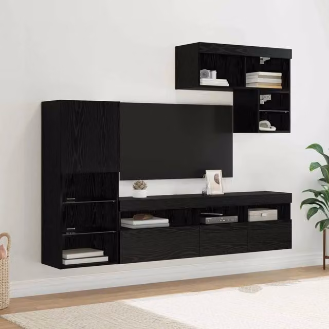 Mobile per TV a Muro 6 pz-Set di 6 Credenza per TV sospesa Rovere Nero Legno multistrato