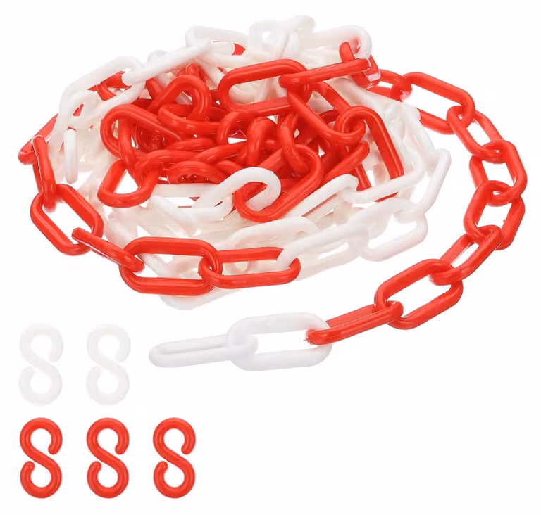 Catena di delimitazione in plastica, lunghezza 3 metri, colore rosso/bianco, dimensioni degli anelli: 35x20x6 mm