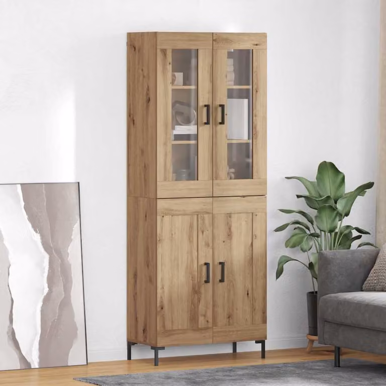 Set di 2 credenze vidaXL in stile moderno color marrone con ante in vetro e ripiani aperti, L/P/H: 69,5 x 34 x 180 cm