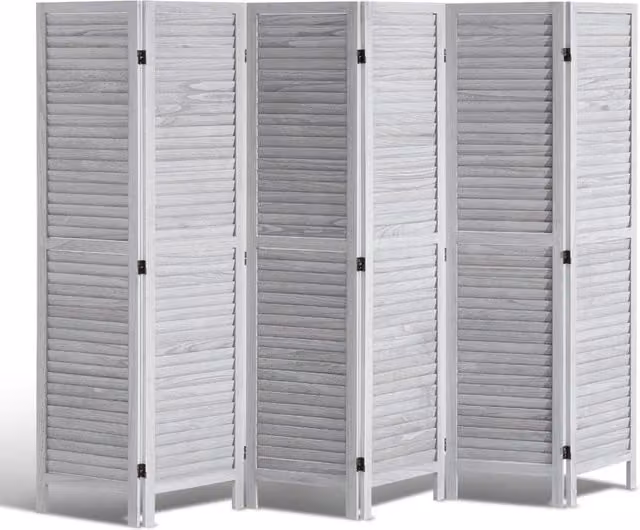 Paravento divisorio a 6 pannelli in legno di paulownia bianco, separatore ambienti pieghevole 2420x1700 mm per camera da letto