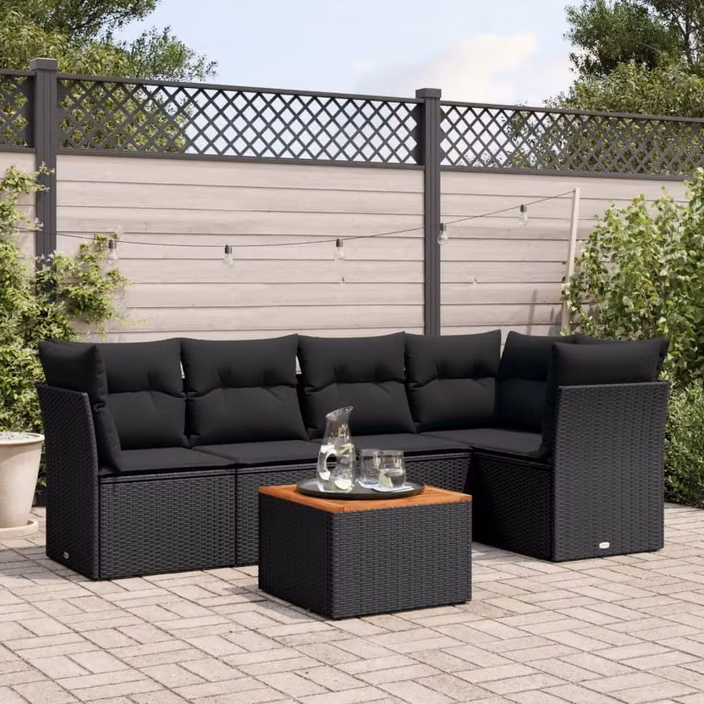 Maison Exclusive - Set Divano da Giardino 6 pz con Cuscini Nero in Polyrattan