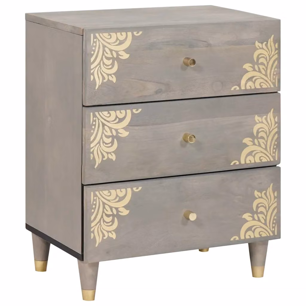 Armadio da Notte vidaXL in Legno di Mango Massello e Metallo, Grigio e Marrone, L 50 cm x P 33 cm x H 62 cm