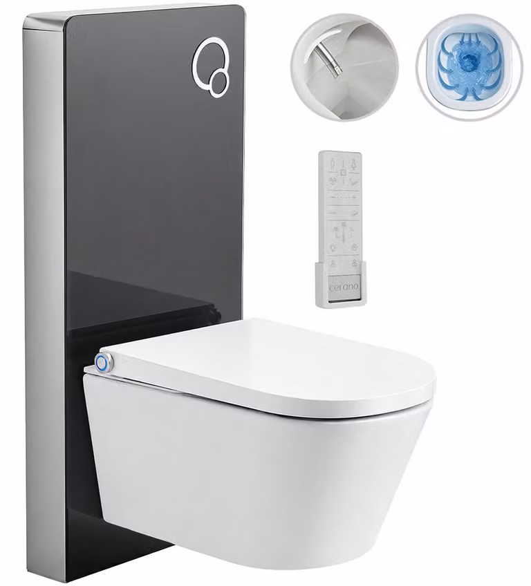Water WC sospeso con bidet Modul/Cronus Premium - bianco lucido / nero opaco - pulsante WC integrato - modulo pneumatico - 59,3x38,4 cm