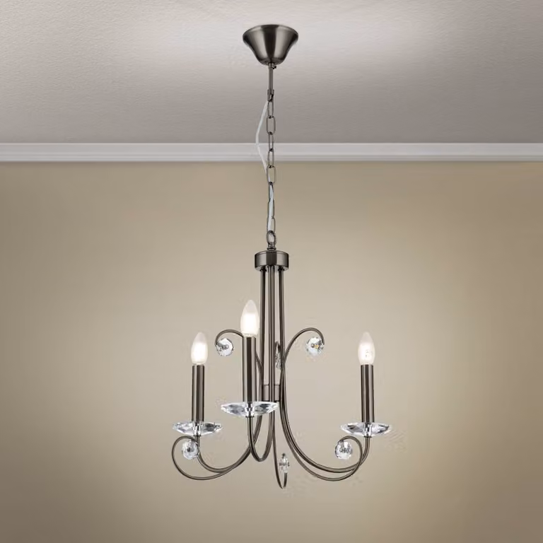 ORION Lampadario di cristallo Ariane, dimmerabile, Alluminio / Grigio / Zincato, Soggiorno / Sala da pranzo, Metallo, Lampadario di cristallo