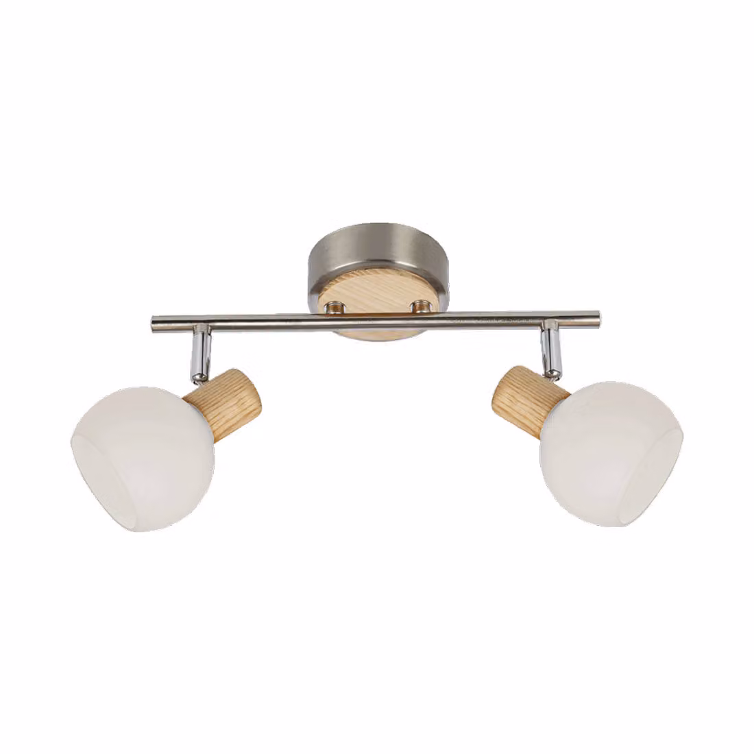 Plafoniera TONG 2xE14/25W, nichel satinato/legno chiaro/bianco L: 420, L: 100, H: 170, attacco E14, dimmerabile
