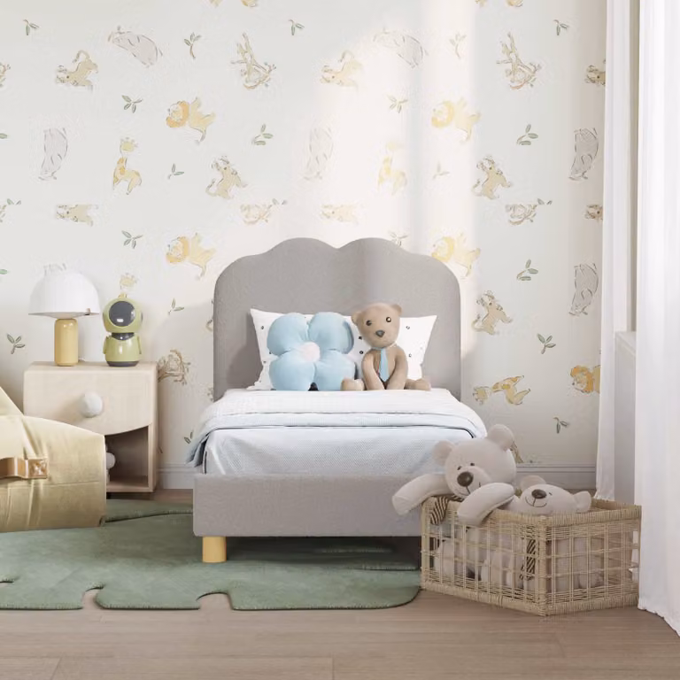 vidaXL Struttura letto per bambini con testata in tessuto bouclé Grigio, L 70 x P 140 cm