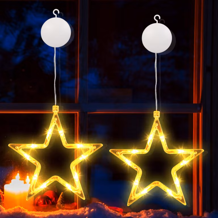Set di 2 luci per finestre, con 10 LED bianco caldo, alimentate a batteria, con timer