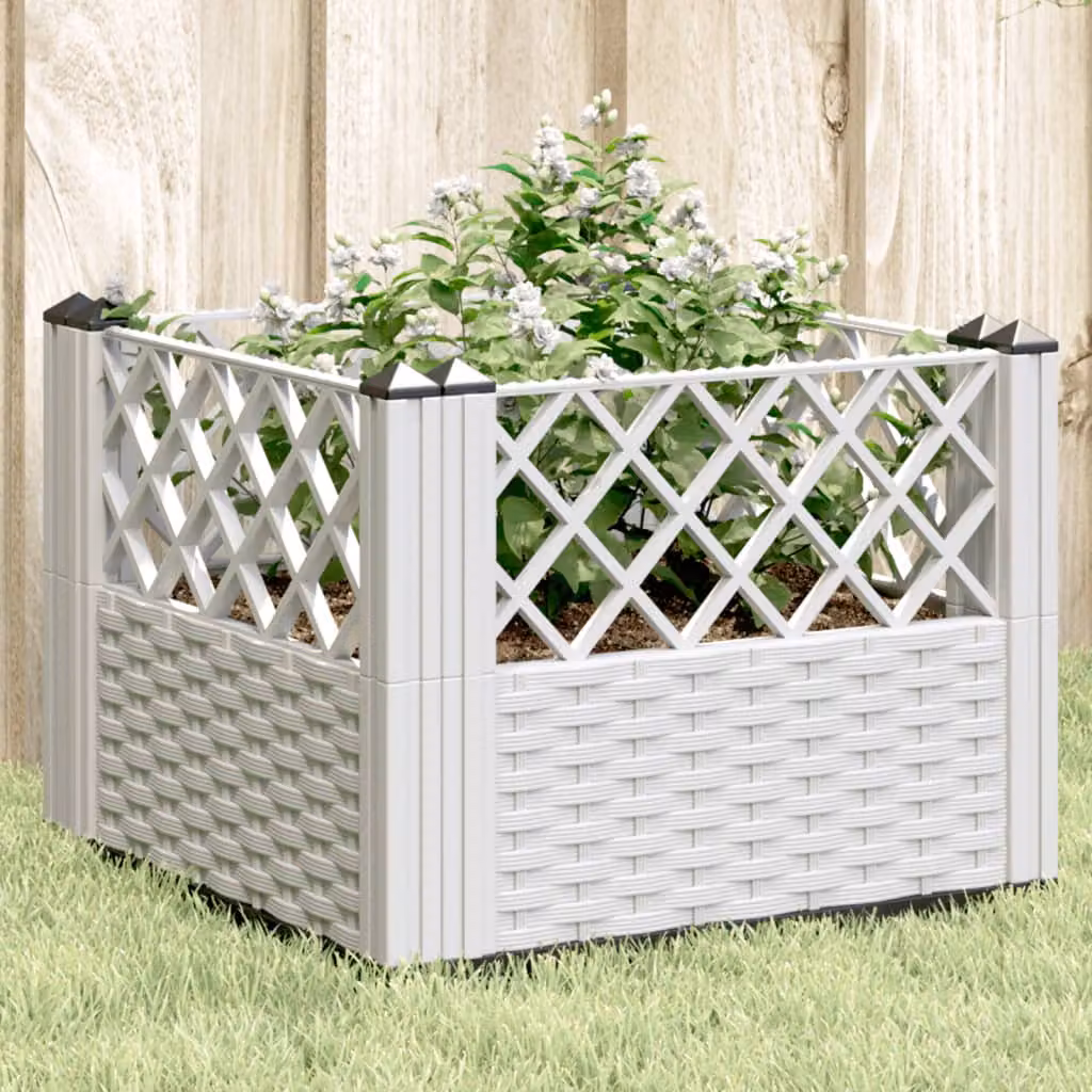 Fioriera da giardino con picchetti vidaXL in plastica bianca L/P/H: 43,5 x 43,5 x 43,5 cm