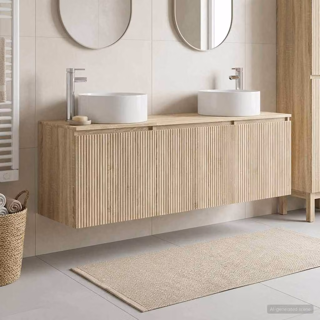 Set di armadi da bagno moderni vidaXL in 3 pezzi, colore Rovere Sonoma, L: 161,5 cm, P: 44,5 cm, H: 80 cm