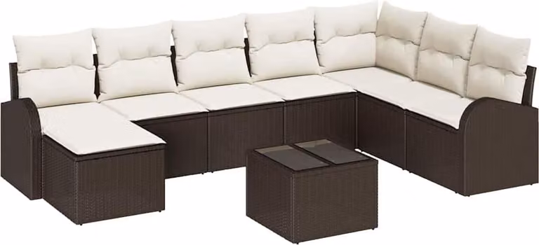 Set Divano da Giardino con cuscino 9 pcs Marrone Poly Rattan