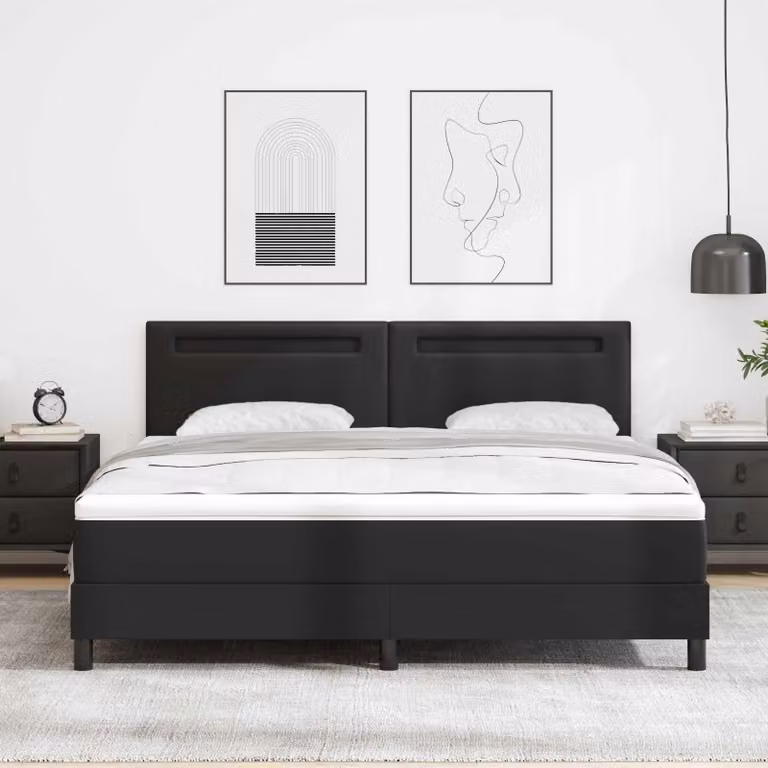 Letto a molle con strisce LED vidaXL in pelle sintetica nera L 180 x P 200 cm