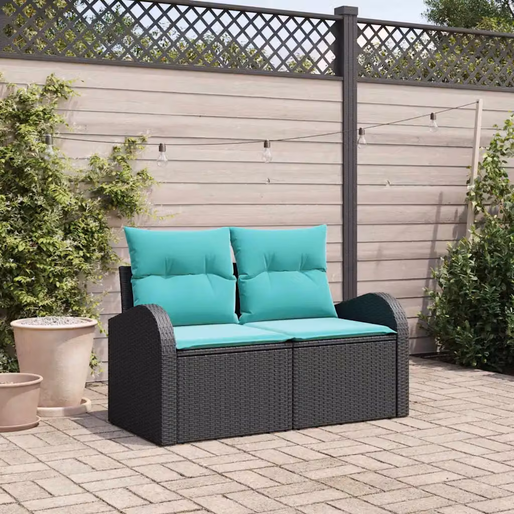 vidaXL Divano da giardino in polyrattan nero con cuscini L/P/H: 124 x 62 x 85 cm