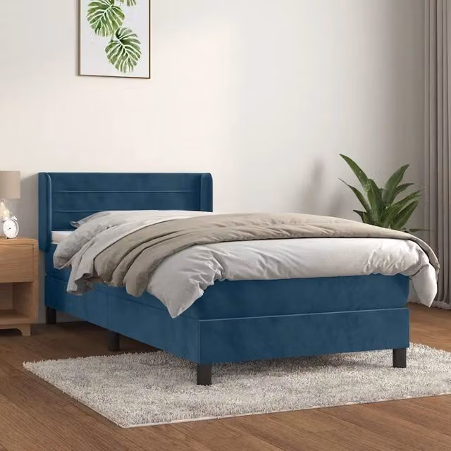 Letto Ibrido vidaXL con Struttura in Legno di Larice e Velluto Blu e Bianco L/P/H: 90 x 200 cm – 1