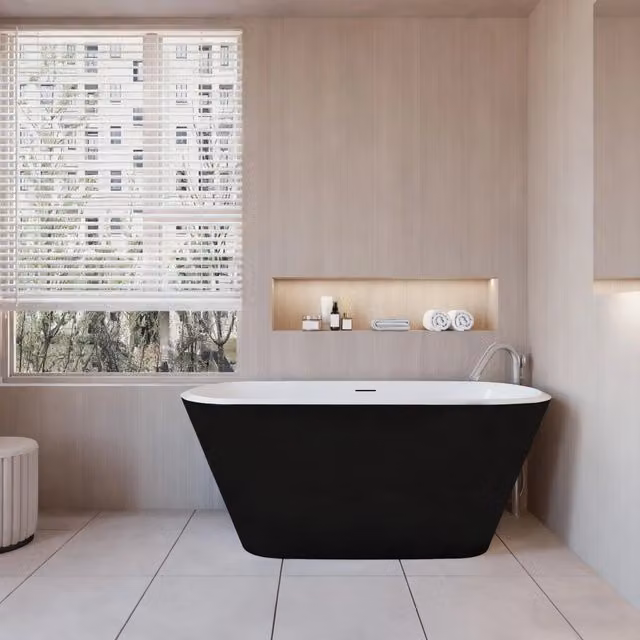Vasca da Bagno a Isola Freestanding in Acrilico da 150x72x60 cm, Colore Nero, Forma Ovale