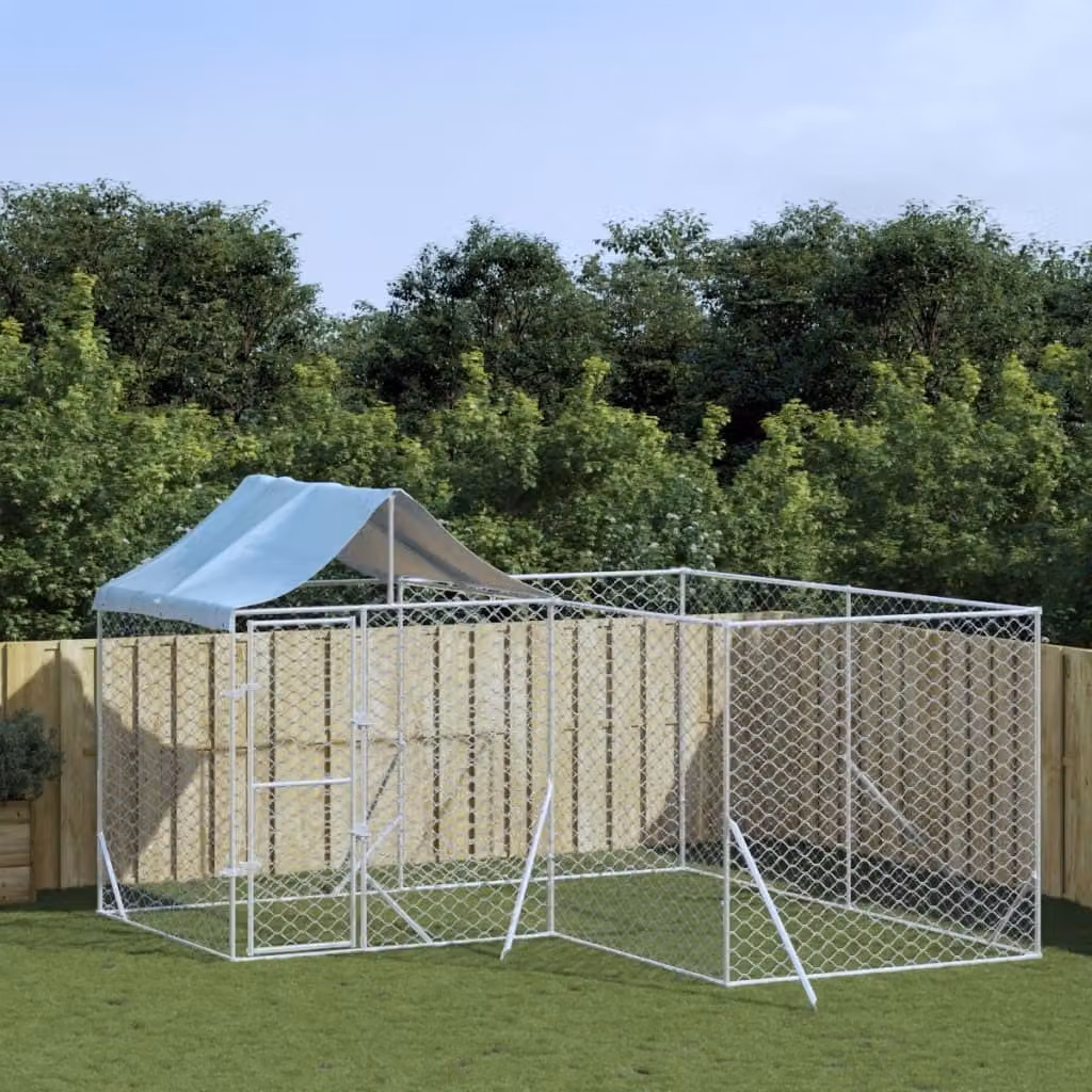The Living Store Cuccia per cani da esterno con tetto Silver 4x4x2,5m Acciaio zincato