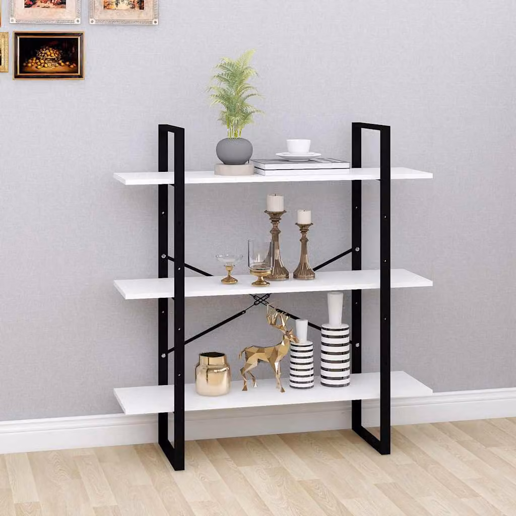 Libreria in stile industriale vidaXL bianca in legno e metallo, L 100 cm x P 30 cm x H 105 cm